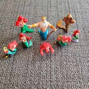 Disney The Little Mermaid PVC Figure Lot Ariel King Triton Sebastian 7pc Set